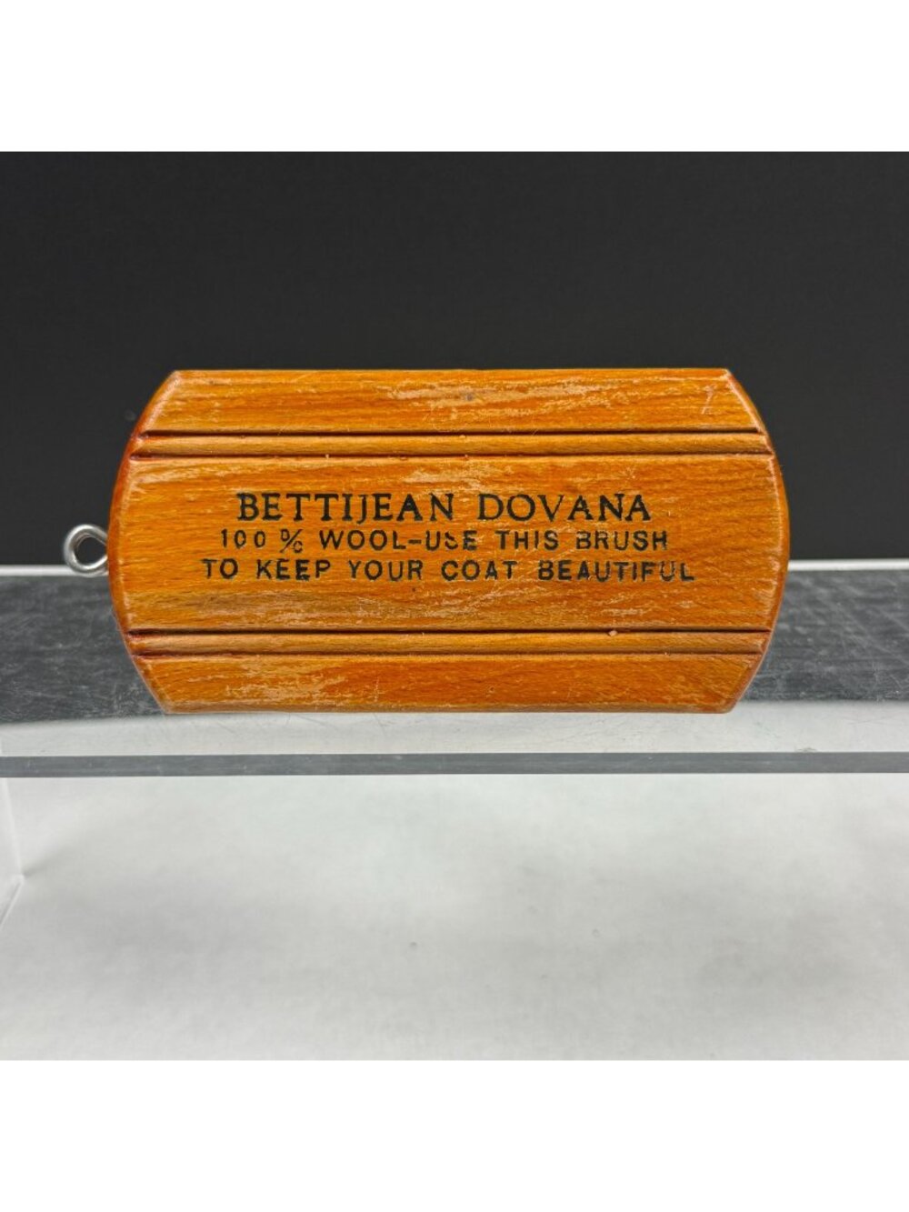 Vintage Bettijean Dovana Advertising Wool Coat Brush Wood Block & Metal Wire